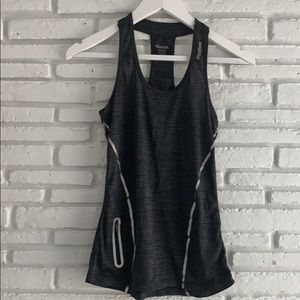 Reebok Racerback Workout Tank Zip Pocket Heather Gray Athletic Top XS